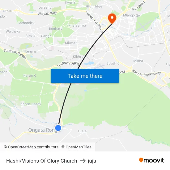 Hashi/Visions Of Glory Church to juja map