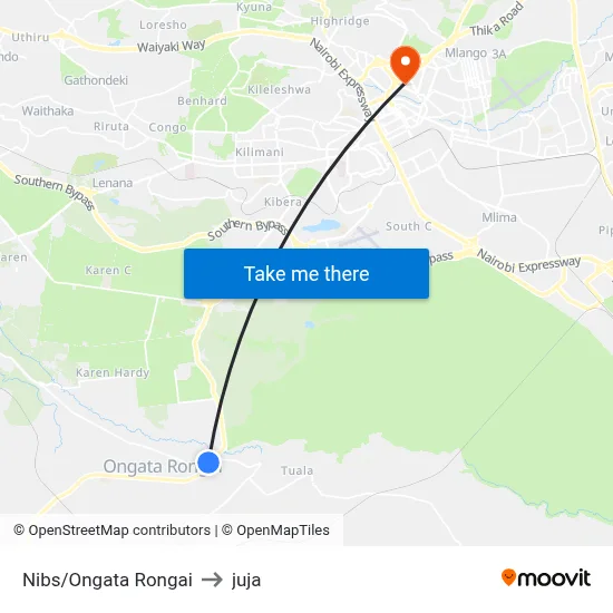 Nibs/Ongata Rongai to juja map