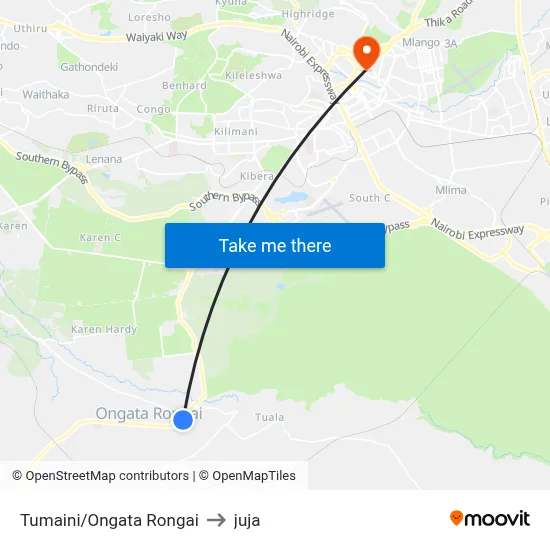 Tumaini/Ongata Rongai to juja map