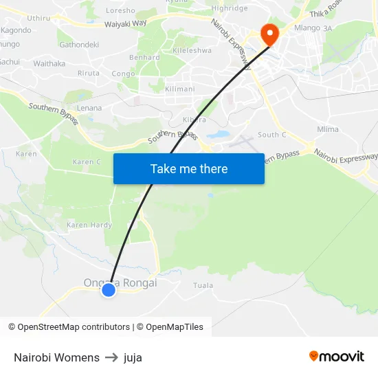 Nairobi Womens to juja map