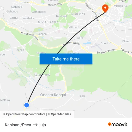 Kanisani/Pcea to juja map