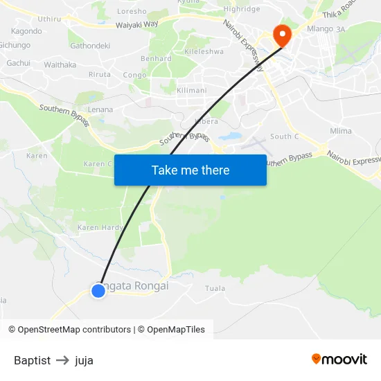 Baptist to juja map