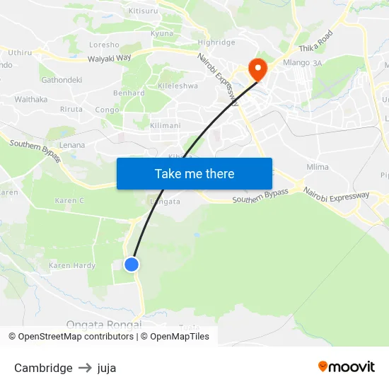 Cambridge to juja map