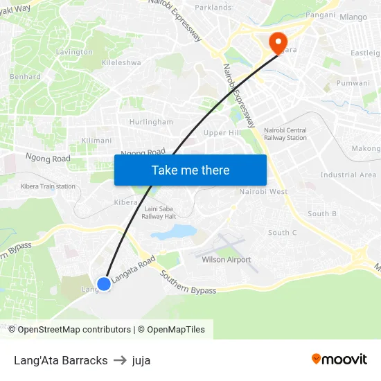Lang'Ata Barracks to juja map