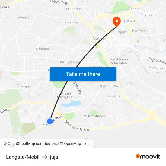 Langata/Mobil to juja map