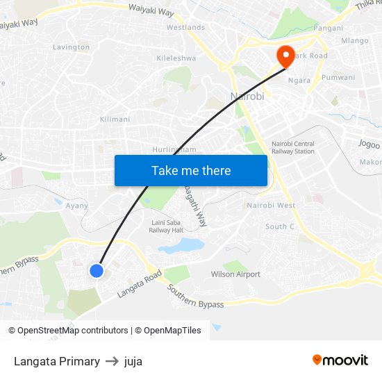Langata Primary to juja map