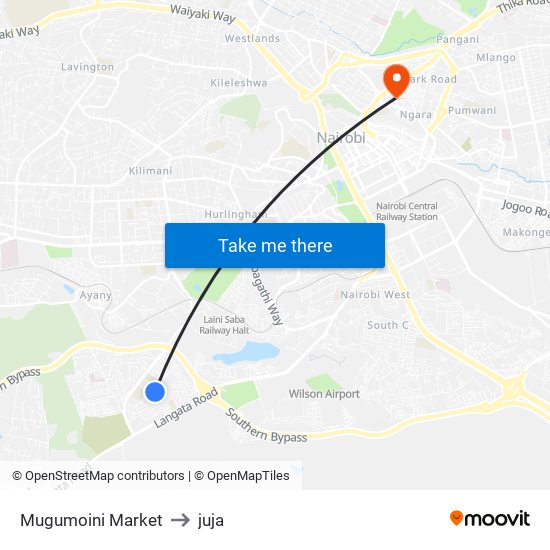 Mugumoini Market to juja map