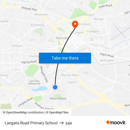 Langata Road Primary School to juja map