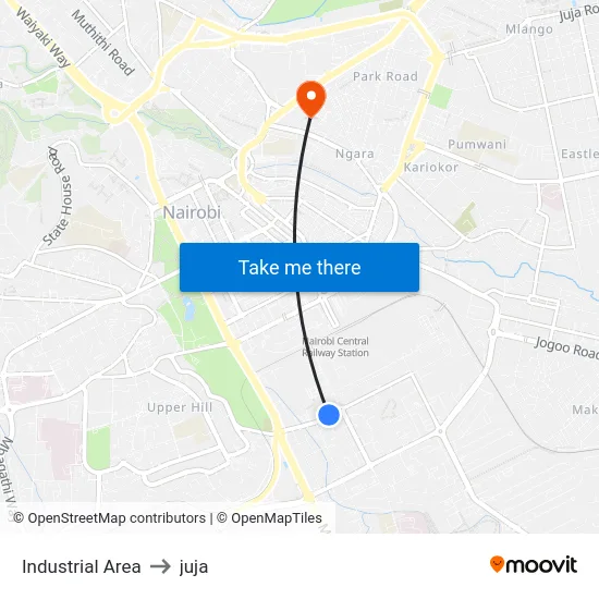 Industrial Area to juja map
