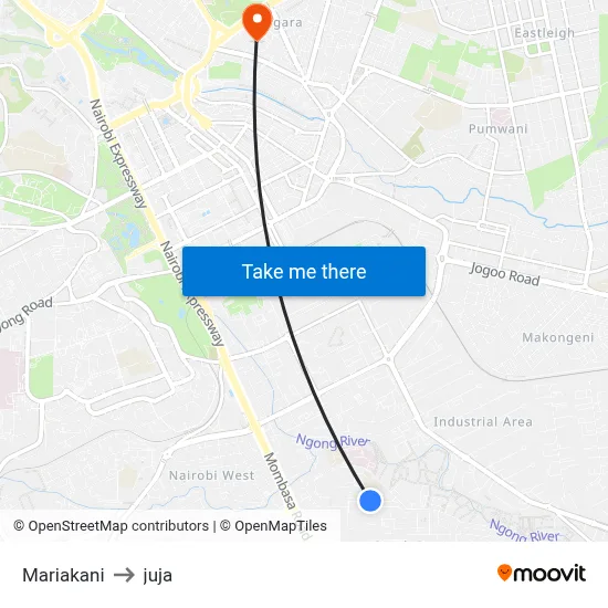 Mariakani to juja map