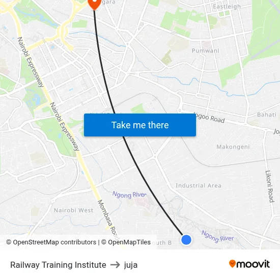 Railway Training Institute to juja map