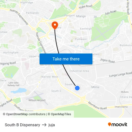 South B Dispensary to juja map