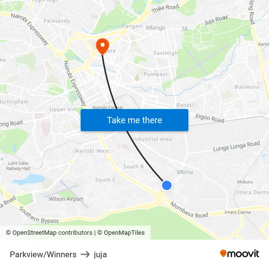 Parkview/Winners to juja map