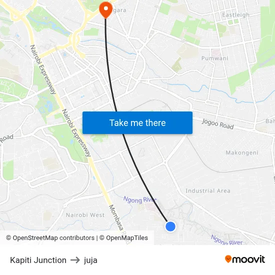 Kapiti Junction to juja map