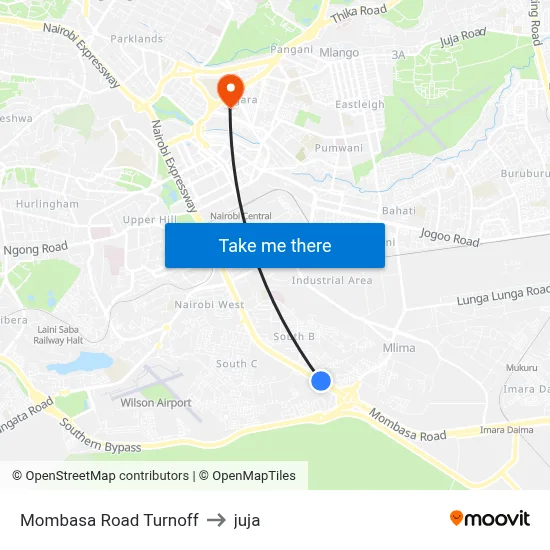 Mombasa Road Turnoff to juja map