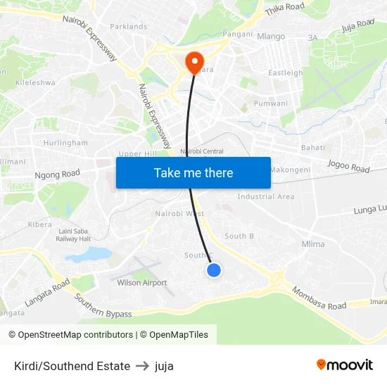 Kirdi/Southend Estate to juja map