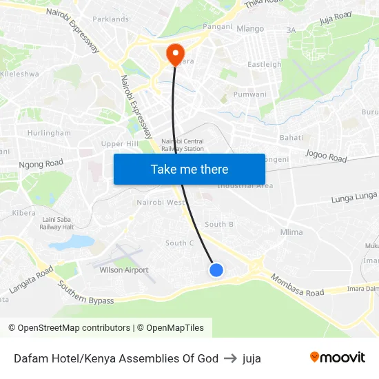 Dafam Hotel/Kenya Assemblies Of God to juja map