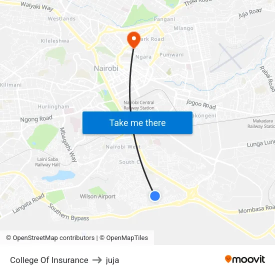 College Of Insurance to juja map