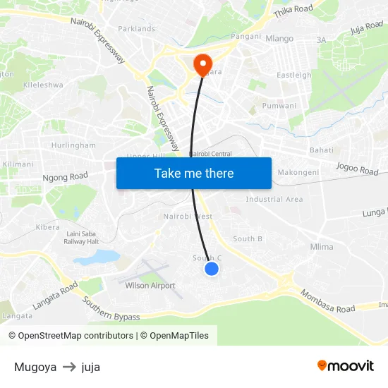Mugoya to juja map