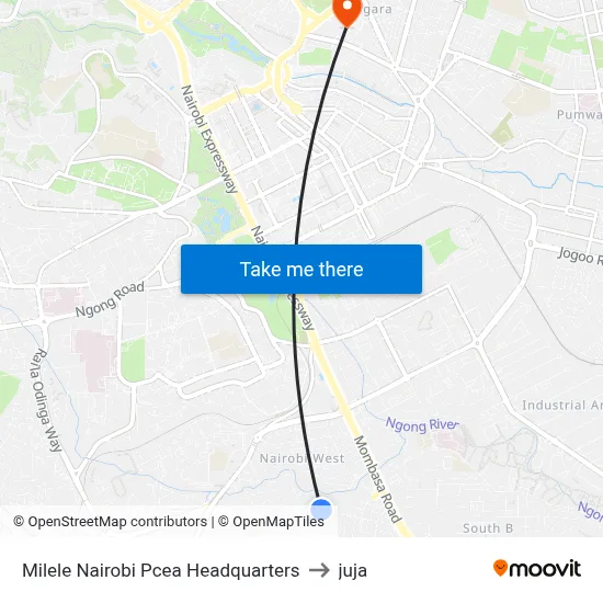 Milele Nairobi Pcea Headquarters to juja map