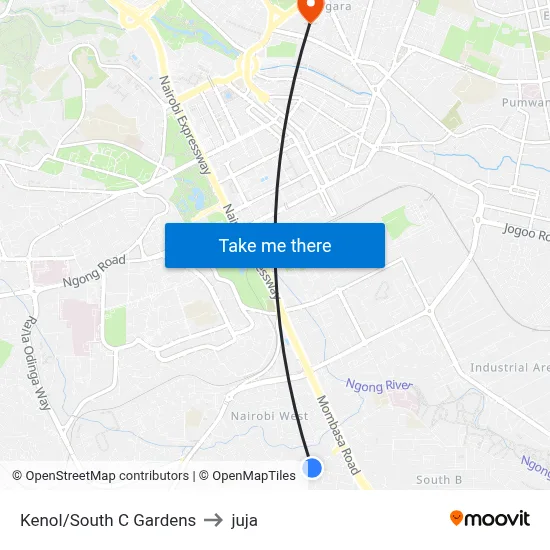 Kenol/South C Gardens to juja map