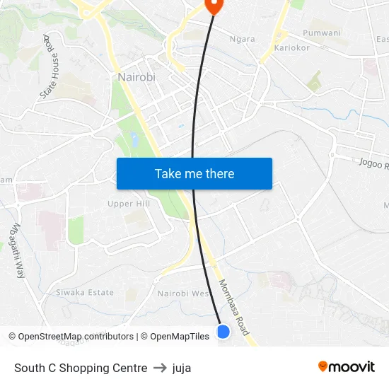 South C Shopping Centre to juja map