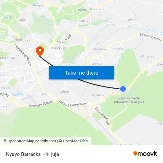 Nyayo Barracks to juja map