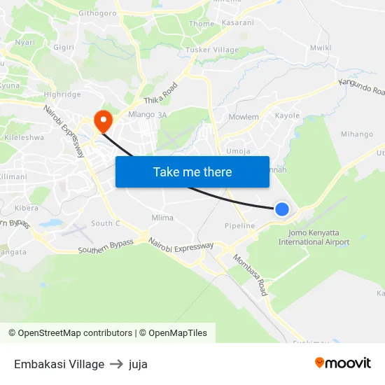 Embakasi Village to juja map