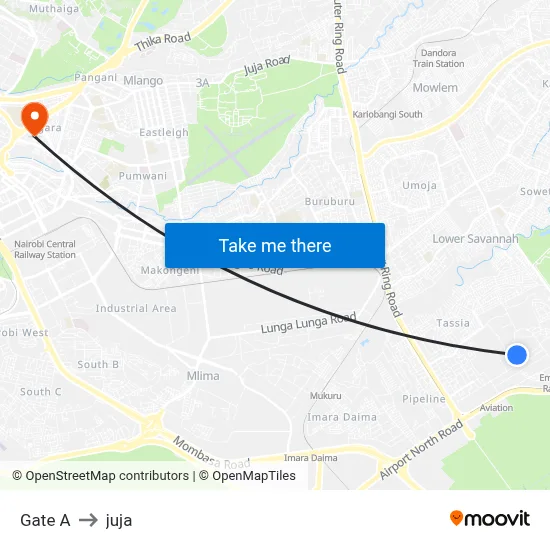 Gate A to juja map