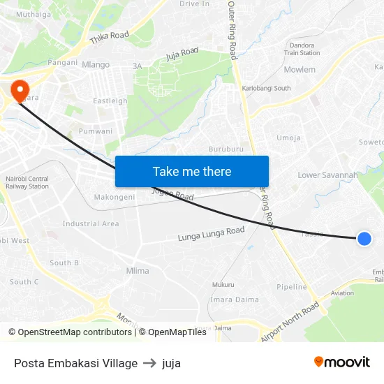 Posta Embakasi Village to juja map