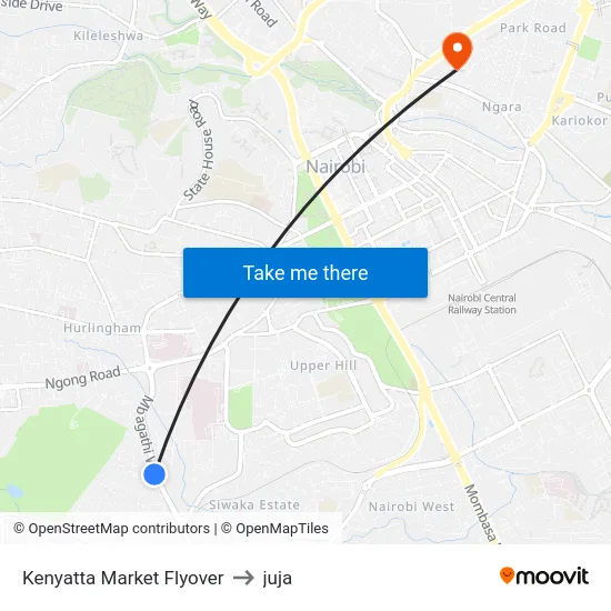 Kenyatta Market Flyover to juja map