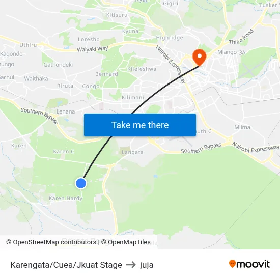 Karengata/Cuea/Jkuat Stage to juja map