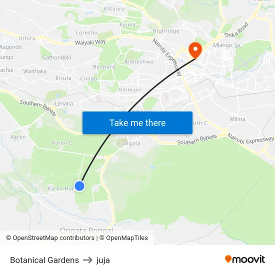 Botanical Gardens to juja map