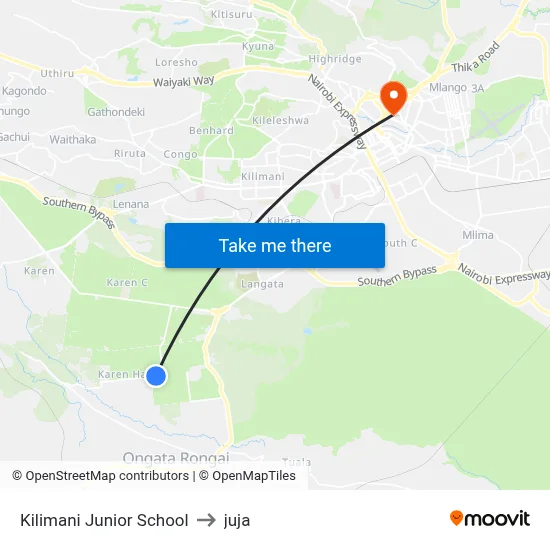 Kilimani Junior School to juja map