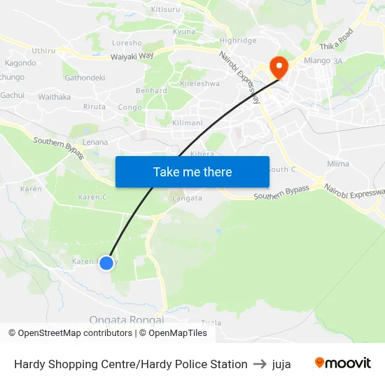 Hardy Shopping Centre/Hardy Police Station to juja map