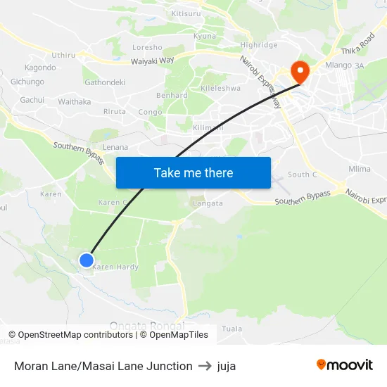 Moran Lane/Masai Lane Junction to juja map