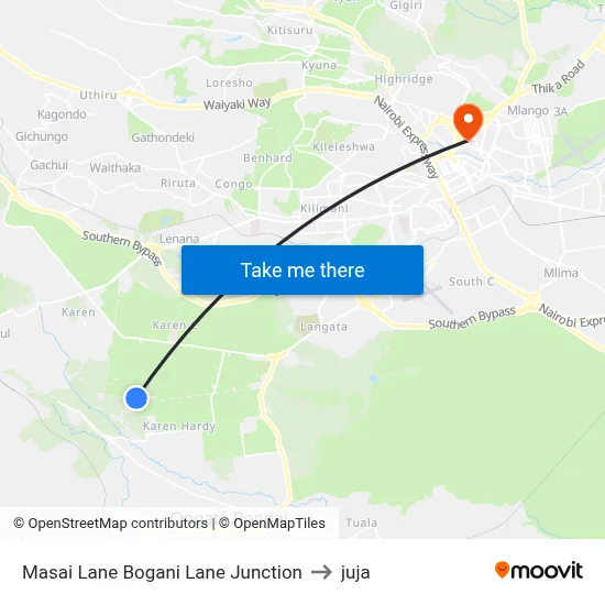 Masai Lane Bogani Lane Junction to juja map