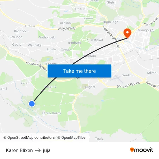 Karen Blixen to juja map