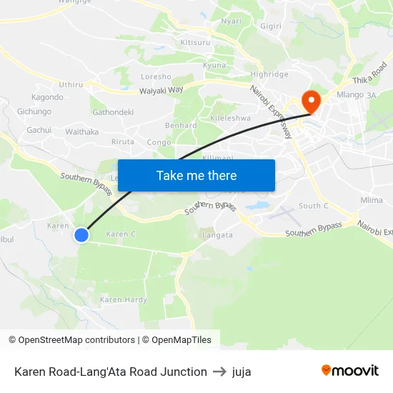 Karen Road-Lang'Ata Road Junction to juja map