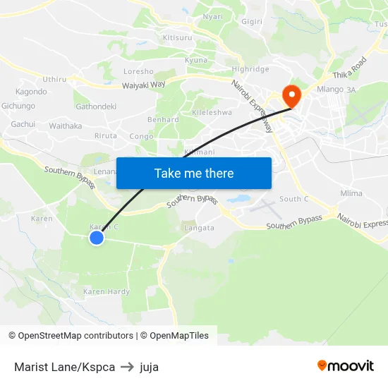 Marist Lane/Kspca to juja map