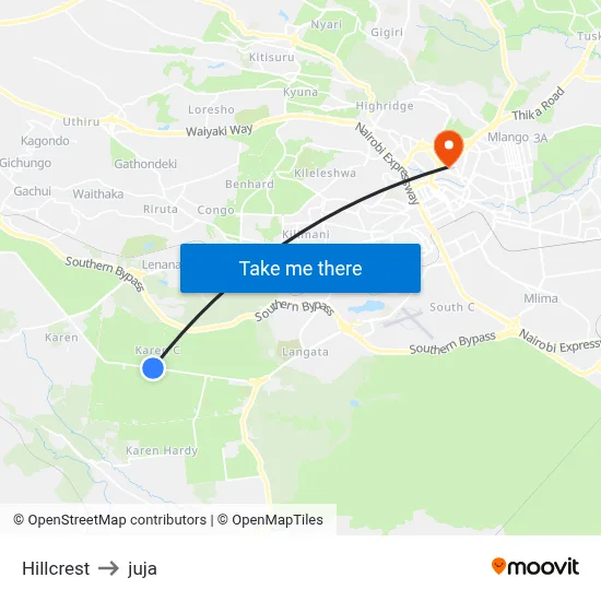 Hillcrest to juja map