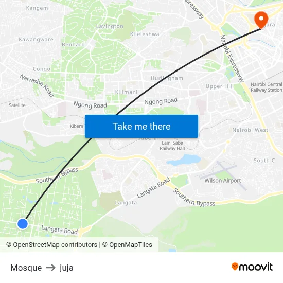 Mosque to juja map