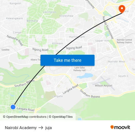Nairobi Academy to juja map