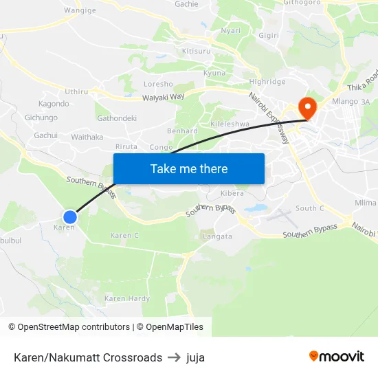 Karen/Nakumatt Crossroads to juja map