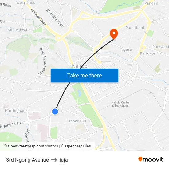 3rd Ngong Avenue to juja map