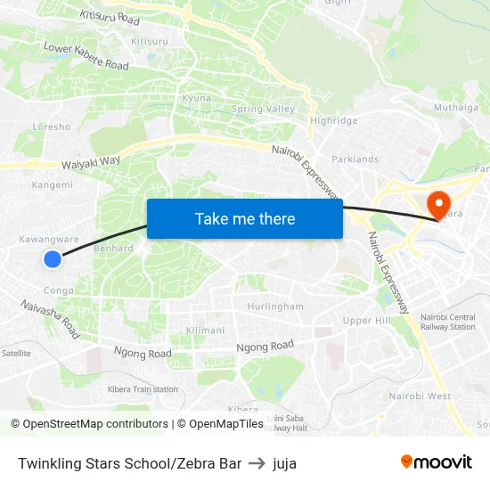 Twinkling Stars School/Zebra Bar to juja map
