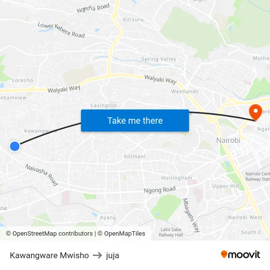 Kawangware Mwisho to juja map