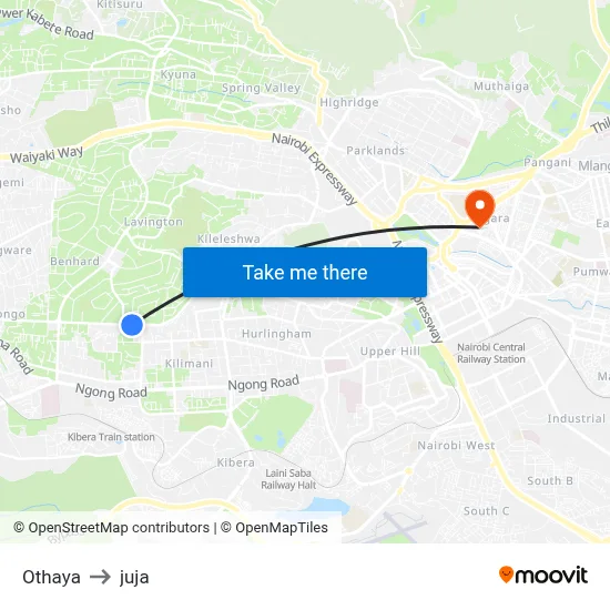Othaya to juja map