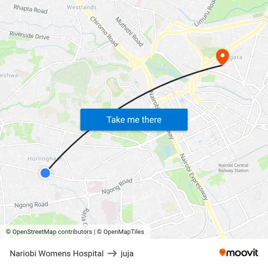 Nariobi Womens Hospital to juja map