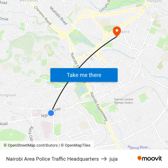Nairobi Area Police Traffic Headquarters to juja map